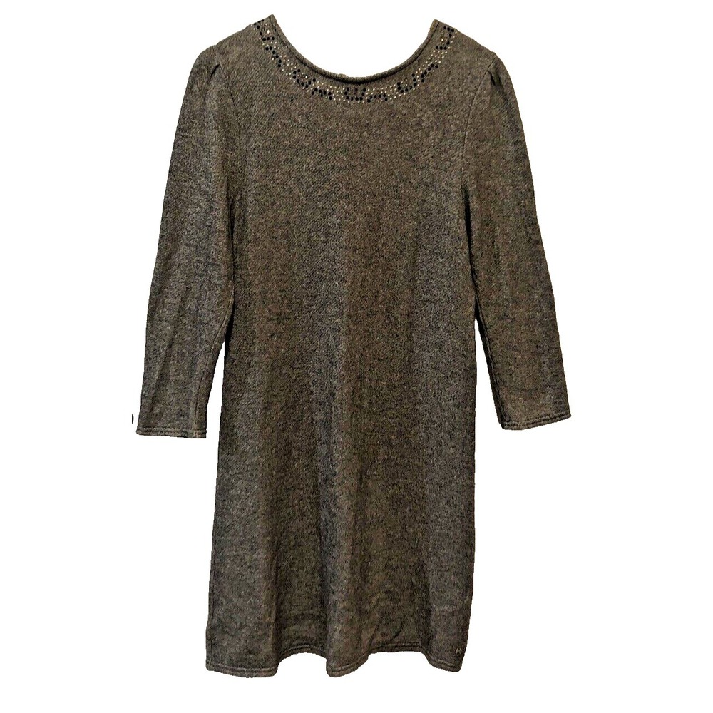Victoria's Secret Women's M Gray Long Sleeve‎ Sweater Dress Jeweled Minimalist